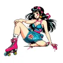 japanese pin up girl with roller skates tattoo design idea