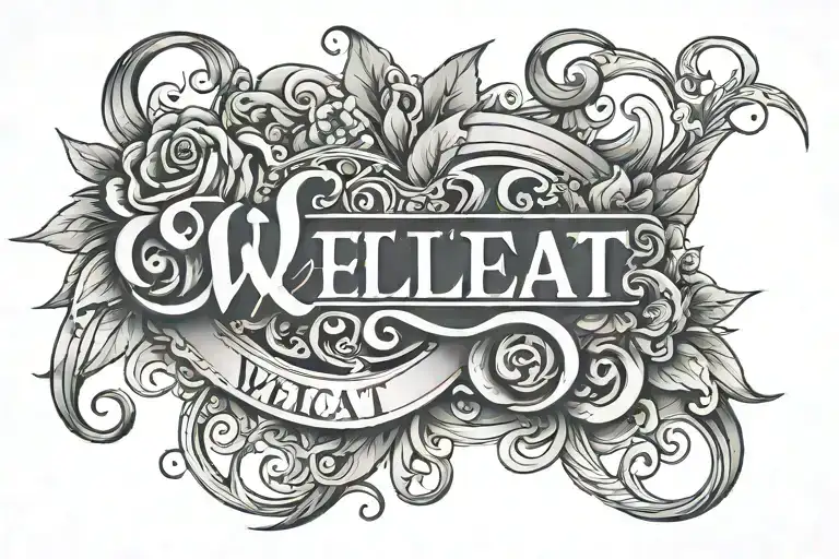 Tattoo female, medium, located on the arm, the word Welat made in Bellucia Stylistic font, the word is hard to read tattoo design idea