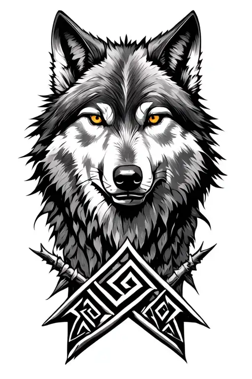 Viking Valknut Bousole with wolf tattoo design idea