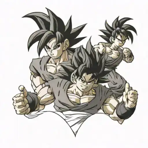 the stages of dragon ball z Goku, from baby goku, kid Goku, adult, SS1, SS2, SS3, SSG similar to the evolution of man tattoo design idea