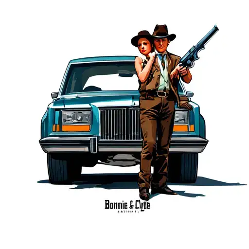 Bonnie And Clyde clyde has a gun standing in front of the car with bonnie tattoo design idea
