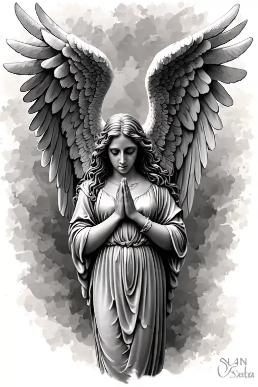praying angel wings tattoo design idea