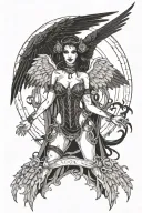 Sexy Angel, pale skin, Big breasts, Wide Hips, Angel wings, Halo, G-String, Revealing bra, Sexual, Bloody, Seductive. tattoo design idea