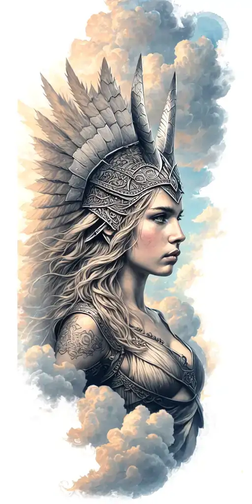 norse Valkyrie, clouds tattoo design idea