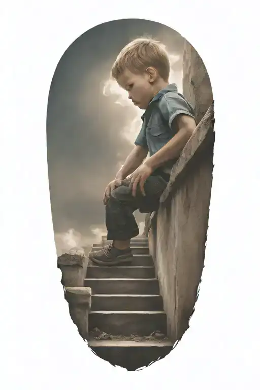 stairs to heaven with little boy tattoo design idea