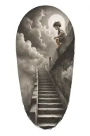 stairs to heaven with little boy tattoo design idea