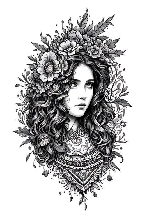 A full-sleeve tattoo in the style of Russian folk tales tattoo design idea