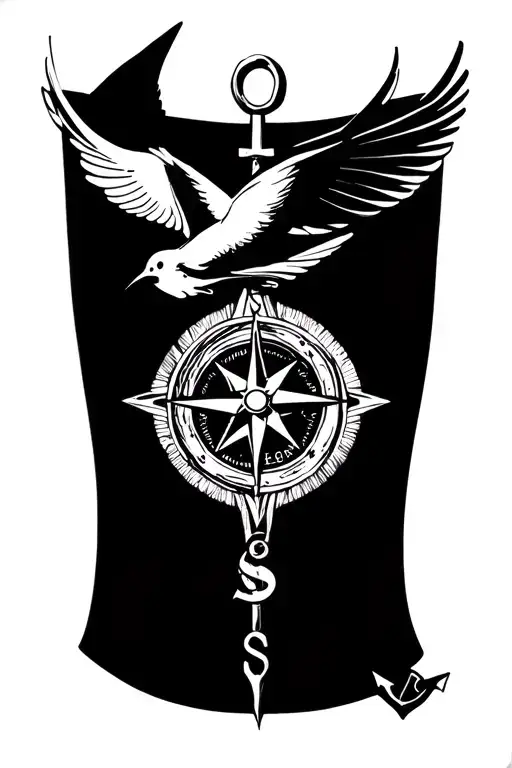 compass, anchor, nautical star, swallows, 444 tattoo design idea