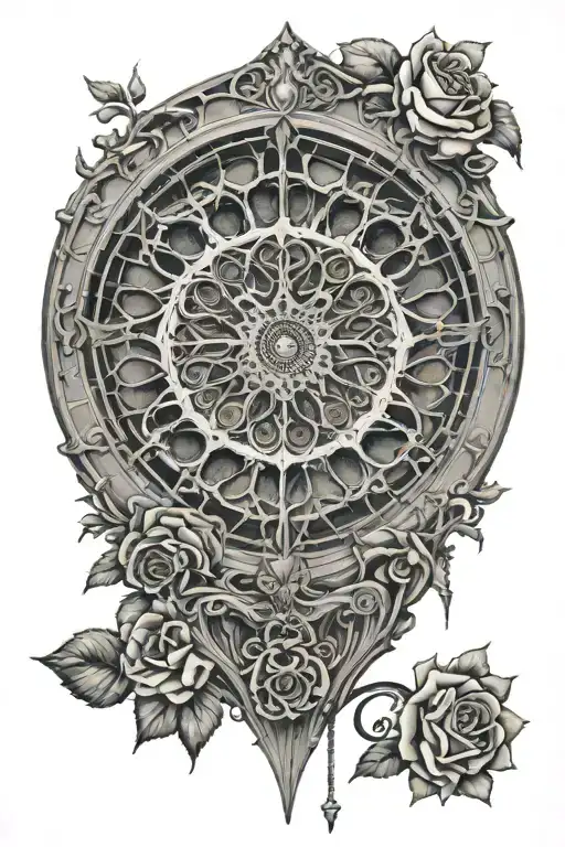 gotchic cathedral rose window clock tattoo design idea