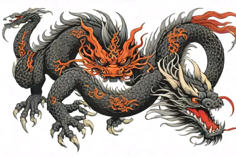 black Japan dragon with long body and realistic eyes without wings tattoo design idea