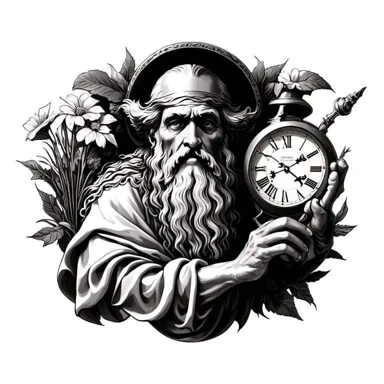Father Time with a field  tattoo design idea