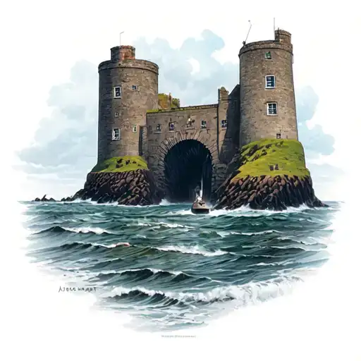 cornwall coast ship tin mine shaft tattoo design idea