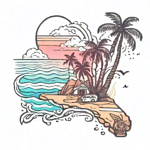 California beach scene tattoo design idea