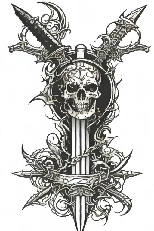 use a sword down the spine with thorns surrounding it tattoo design idea