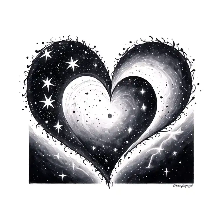 galaxy of stars forming the shape of a heart  tattoo design idea