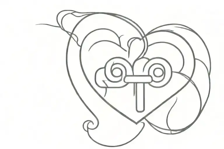 symbol with 444 in the middle of a heart shaped lock tattoo design idea