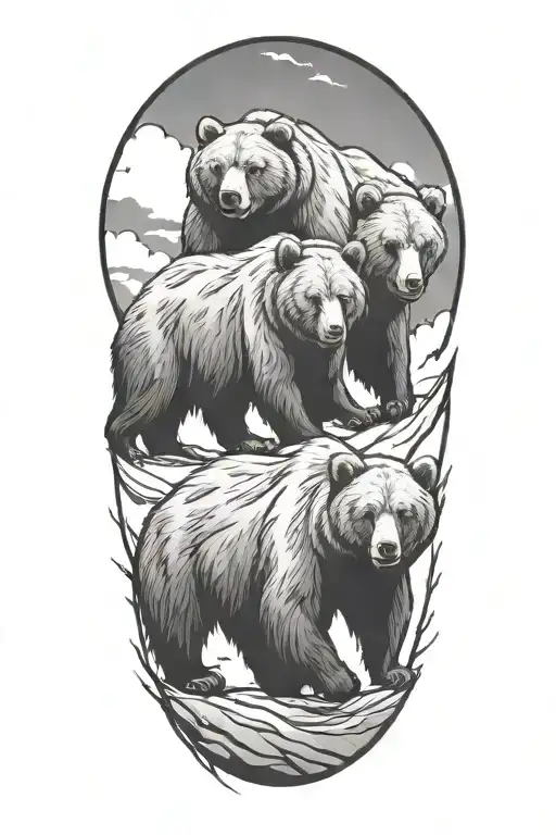 2 bears walking behind one another  tattoo design idea