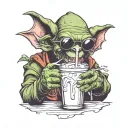 goblin with sunglasses drinking a milkshake tattoo design idea