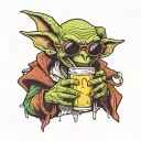 goblin with sunglasses drinking a milkshake tattoo design idea