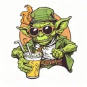 goblin with sunglasses drinking a milkshake tattoo design idea