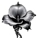 calla lily flower with caduceus stem wrapped tattoo design idea