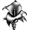 calla lily flower with caduceus stem wrapped tattoo design idea