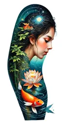 path of enlightenment along sleeve from wrist to shoulder. lotus, water, constellation, koi, bamboo, tiny home tattoo design idea