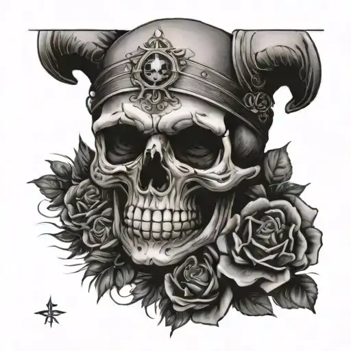 skull with Gemini ♊️ on forehead looking tattoo design idea