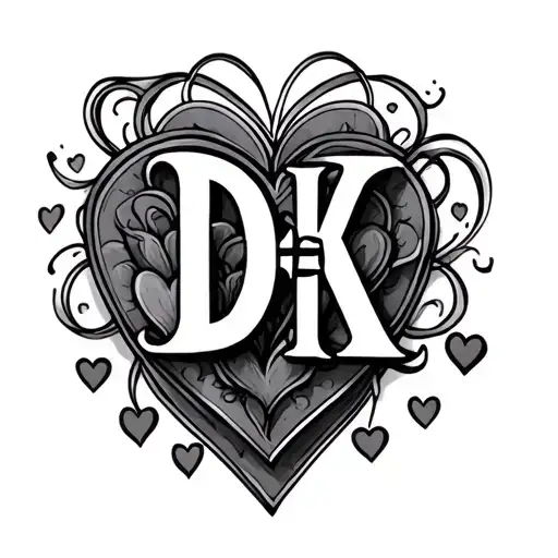 D+K initial tattoo with hearts tattoo design idea
