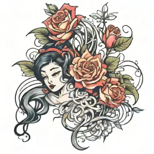 Japenese Demoin Roses tangled tattoo design idea
