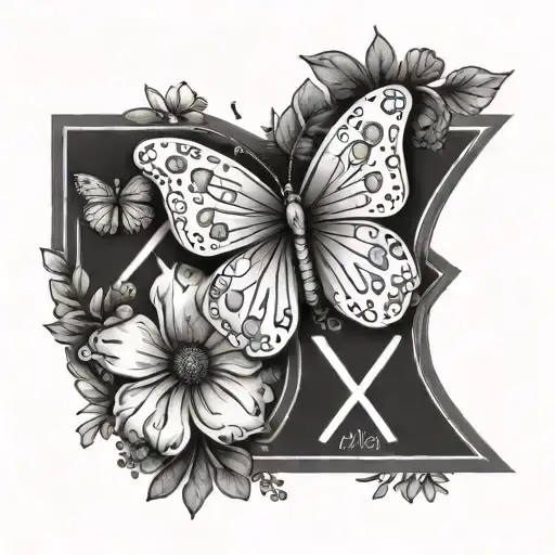 A minimalist design of the name Zendaya with subtle floral and butterfly elements, along with the roman numerals III_XXVIII_MMXXIII tattoo design idea