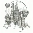 A Disney castle with basketball hoops as turrets, representing the client's love for both Disney and basketball tattoo design idea