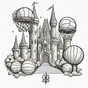A Disney castle with basketball hoops as turrets, representing the client's love for both Disney and basketball tattoo design idea
