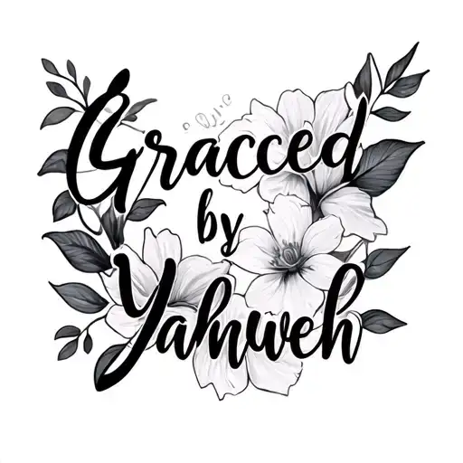 Graced by Yahweh written with flower blooming tattoo design idea