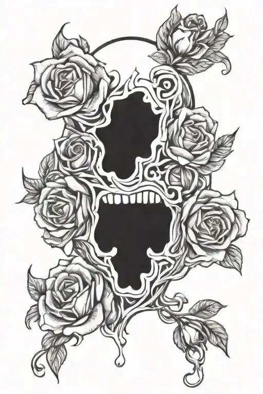 ghost face with roses intertwined tattoo design idea