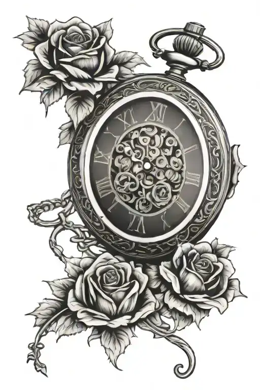 pocket watch 4:21 on 02 10 2016 with roses tattoo design idea