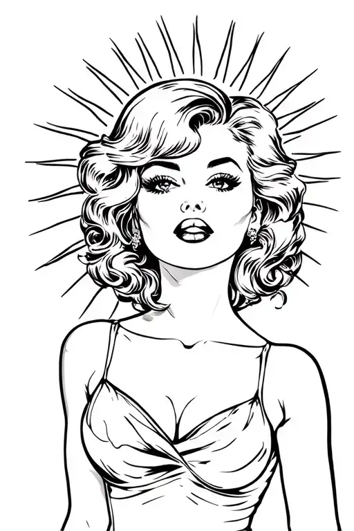 pin-up girl standing proudly towards the sun shining tattoo design idea