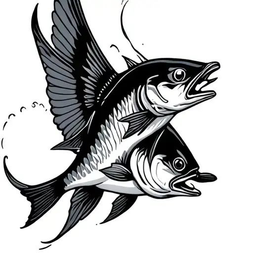 flying fish jumping off the water waves tattoo design idea