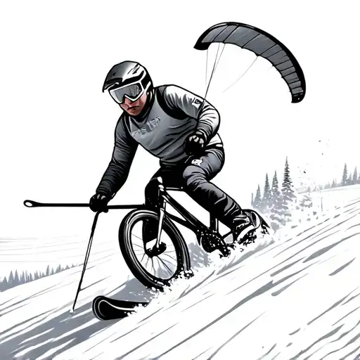 Snowkiting, alpine skiing, road cycling. tattoo design idea