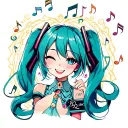 Hatsune miku smiling sourounded by musical notes floating tattoo design idea