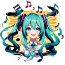 Hatsune miku smiling sourounded by musical notes floating tattoo design idea