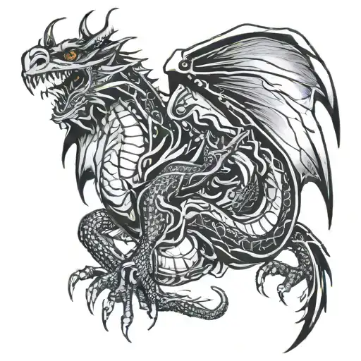 I want a dragon sleeve where the head is on my right chest and the tail wraps around my arm from bottom to top tattoo design idea