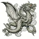 I want a dragon sleeve where the head is on my right chest and the tail wraps around my arm from bottom to top tattoo design idea