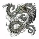 I want a dragon sleeve where the head is on my right chest and the tail wraps around my arm from bottom to top tattoo design idea