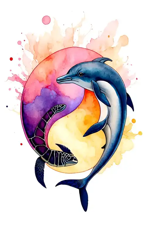 Turtle and Dolphin Yin Yang tattoo design idea