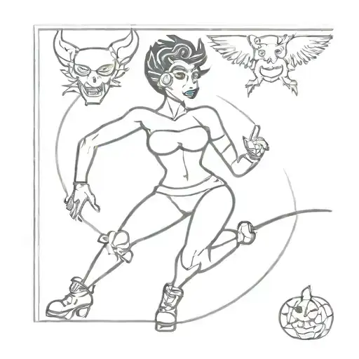 design that incroporates portland, Adelaide, roller derby, devil, champs and halloween tattoo design idea