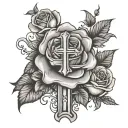 Cross with word blessed and roses gangster tattoo design idea