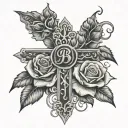 Cross with word blessed and roses gangster tattoo design idea