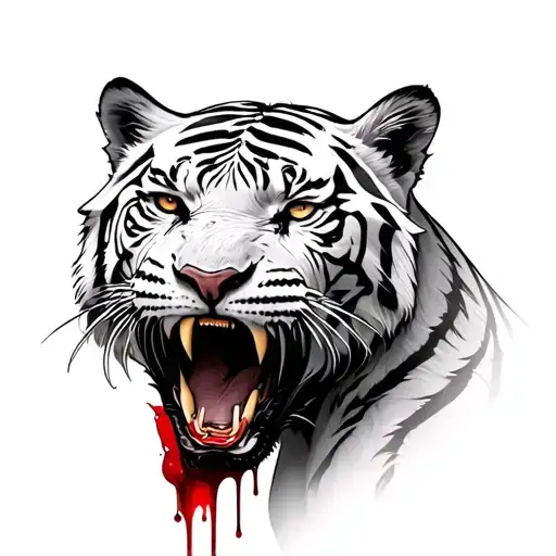 White Tiger with blood dripping from mouth tattoo design idea