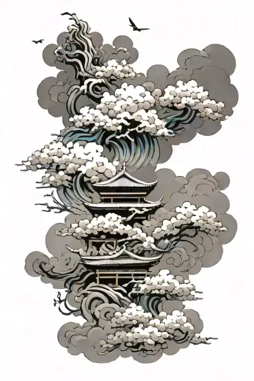  * Clouds: The clouds can be designed in a traditional Japanese kumo style—soft, billowing, and slightly swirling. These tattoo design idea